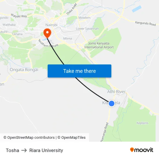 Tosha to Riara University map