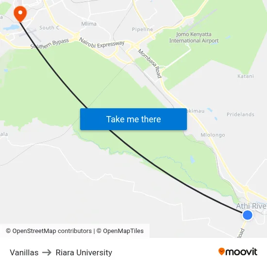 Vanillas to Riara University map