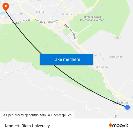 Kmc to Riara University map