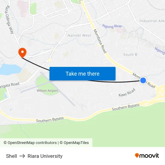 Shell to Riara University map