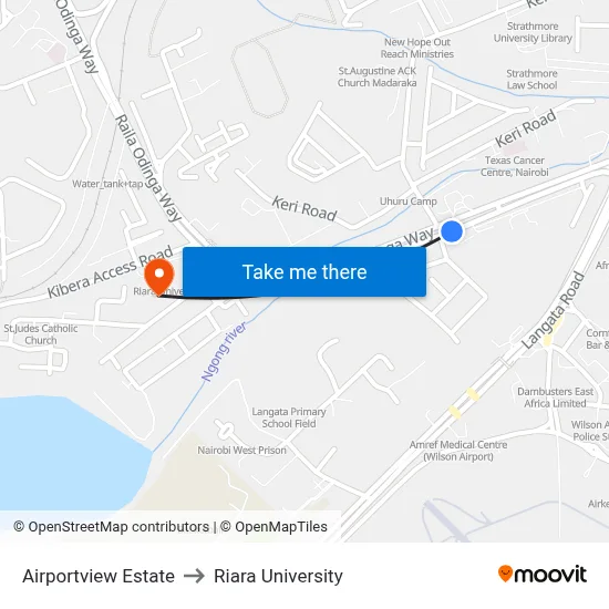 Airportview Estate to Riara University map