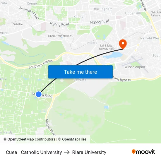 Cuea | Catholic University to Riara University map