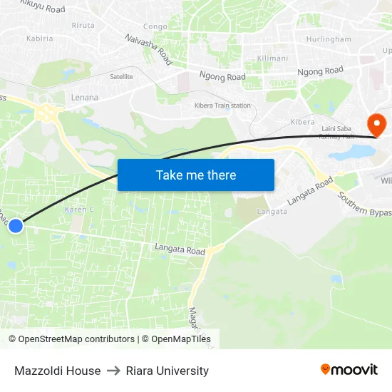 Mazzoldi House to Riara University map