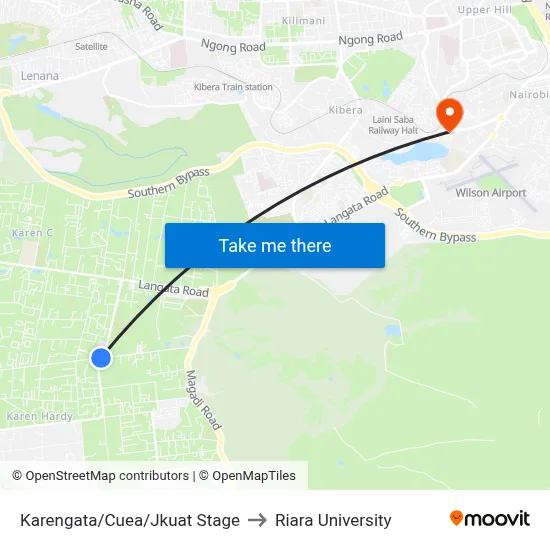 Karengata/Cuea/Jkuat Stage to Riara University map