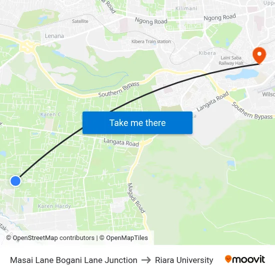 Masai Lane Bogani Lane Junction to Riara University map