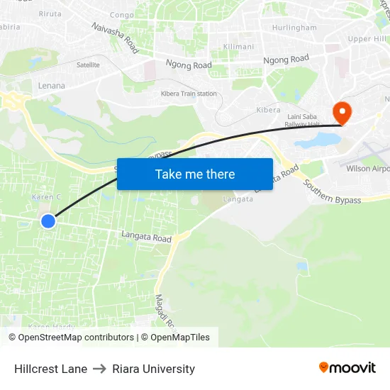 Hillcrest Lane to Riara University map