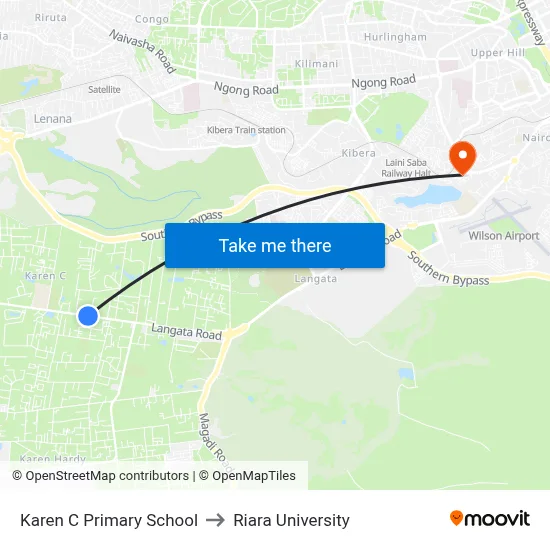 Karen C Primary School to Riara University map