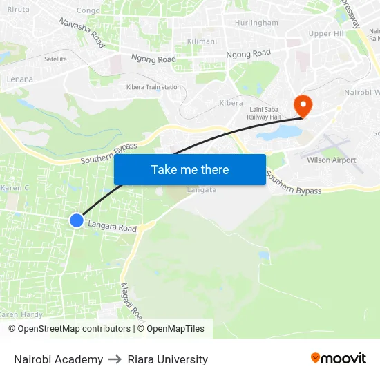 Nairobi Academy to Riara University map