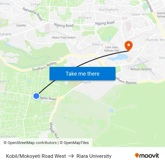 Kobil/Mokoyeti Road West to Riara University map