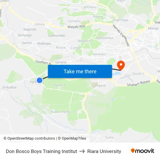 Don Bosco Boys Training Institut to Riara University map