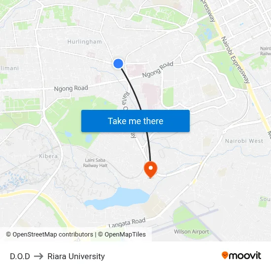 D.O.D to Riara University map