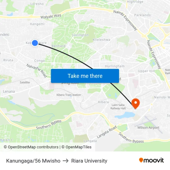 Kanungaga/56 Mwisho to Riara University map