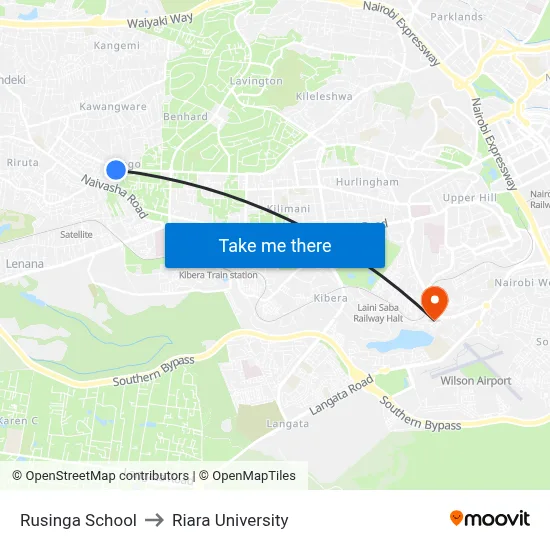 Rusinga School to Riara University map