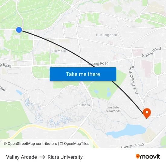 Valley Arcade to Riara University map