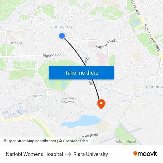 Nariobi Womens Hospital to Riara University map
