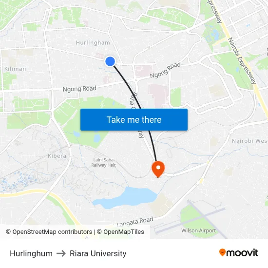 Hurlinghum to Riara University map