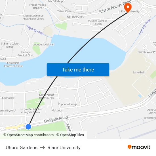 Uhuru Gardens to Riara University map