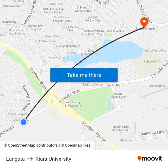 Langata to Riara University map