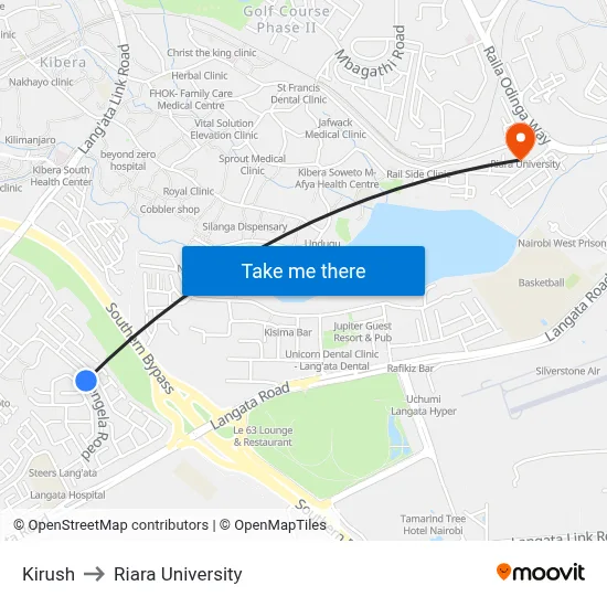 Kirush to Riara University map