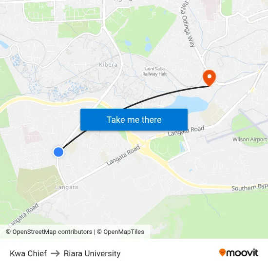 Kwa Chief to Riara University map