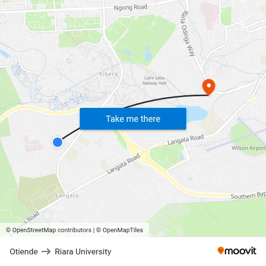 Otiende to Riara University map