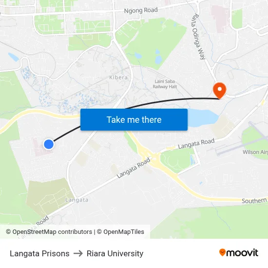 Langata Prisons to Riara University map