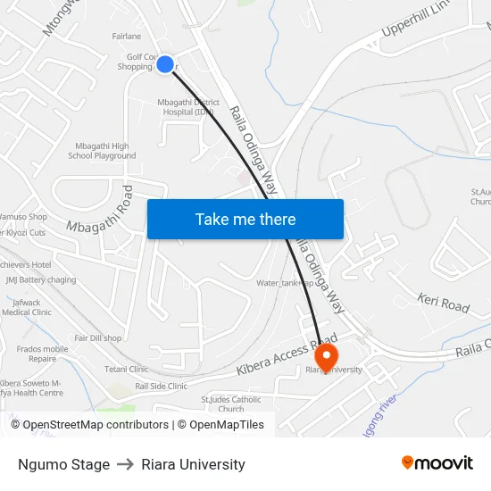 Ngumo Stage to Riara University map