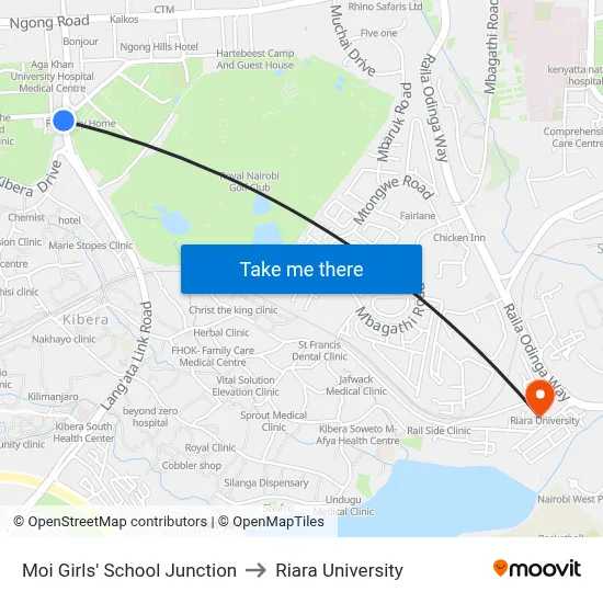 Moi Girls' School Junction to Riara University map
