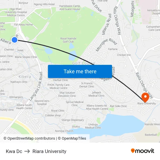 Kwa Dc to Riara University map