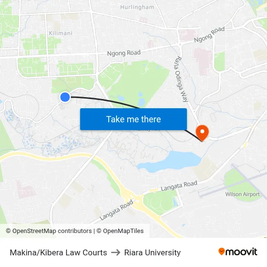 Makina/Kibera Law Courts to Riara University map