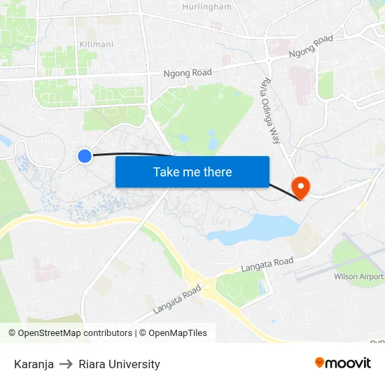 Karanja to Riara University map