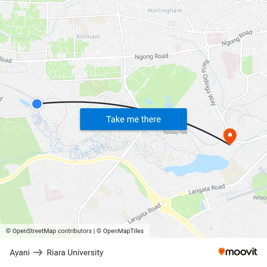Ayani to Riara University map