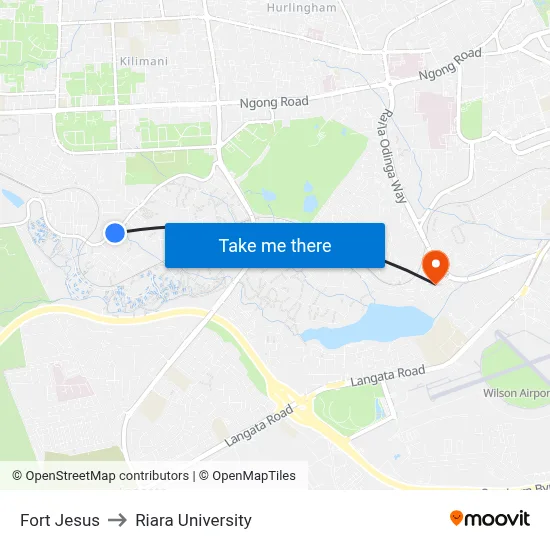 Fort Jesus to Riara University map