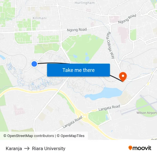 Karanja to Riara University map
