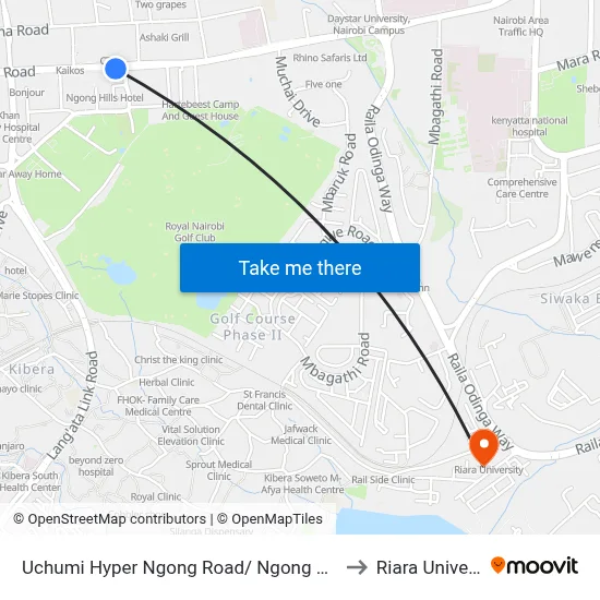 Uchumi Hyper Ngong Road/ Ngong Hills Hotel to Riara University map