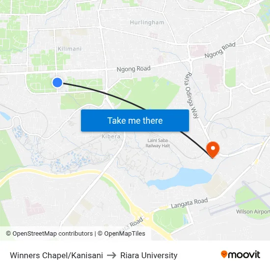 Winners Chapel/Kanisani to Riara University map