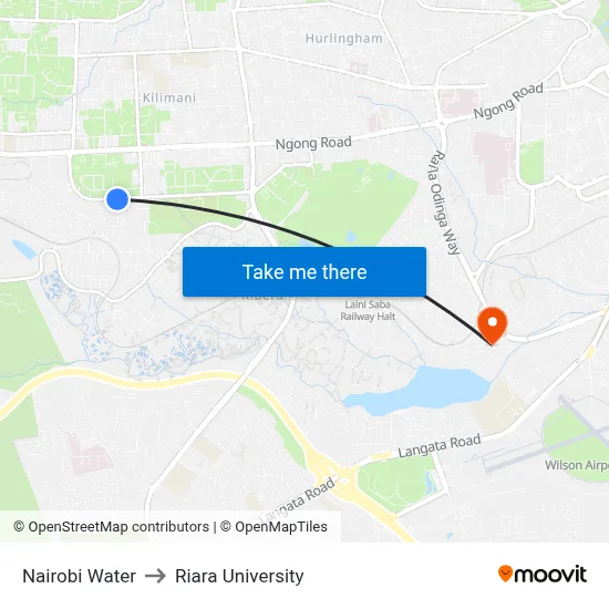 Nairobi Water to Riara University map