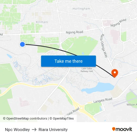 Npc Woodley to Riara University map