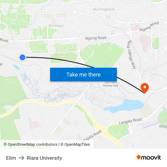 Elim to Riara University map