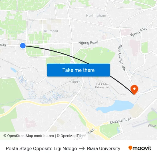 Posta Stage Opposite Ligi Ndogo to Riara University map