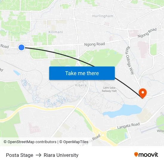 Posta Stage to Riara University map