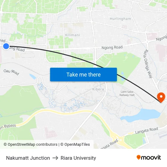 Nakumatt Junction to Riara University map