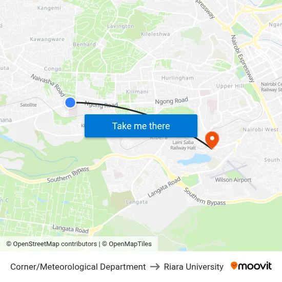 Corner/Meteorological Department to Riara University map
