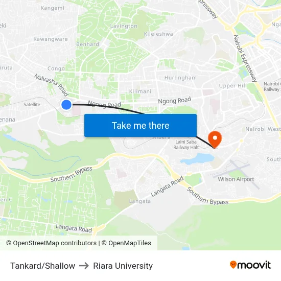 Tankard/Shallow to Riara University map