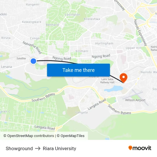 Showground to Riara University map