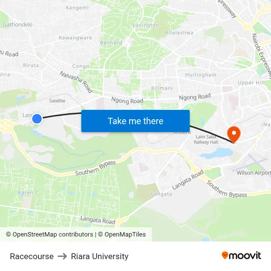 Racecourse to Riara University map