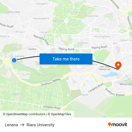 Lenana to Riara University map