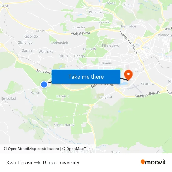 Kwa Farasi to Riara University map