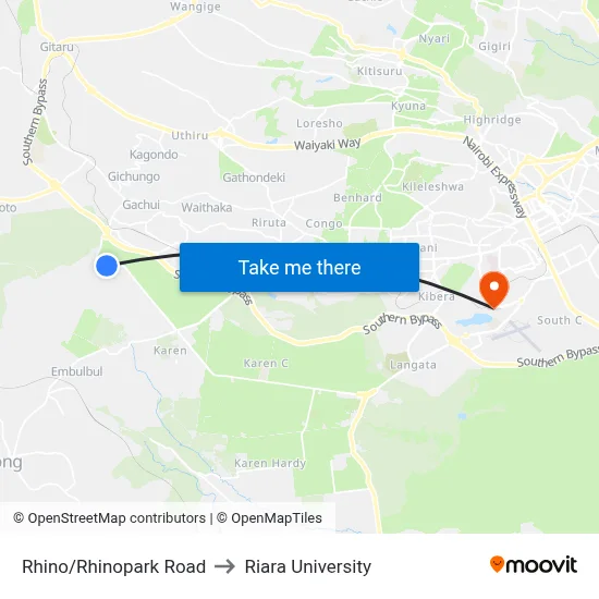 Rhino/Rhinopark Road to Riara University map
