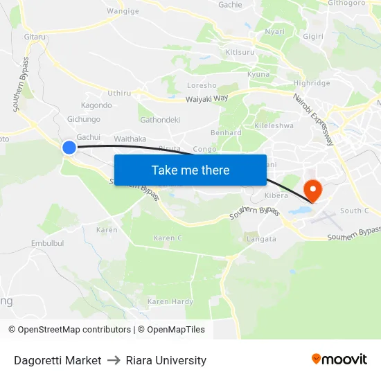Dagoretti Market to Riara University map